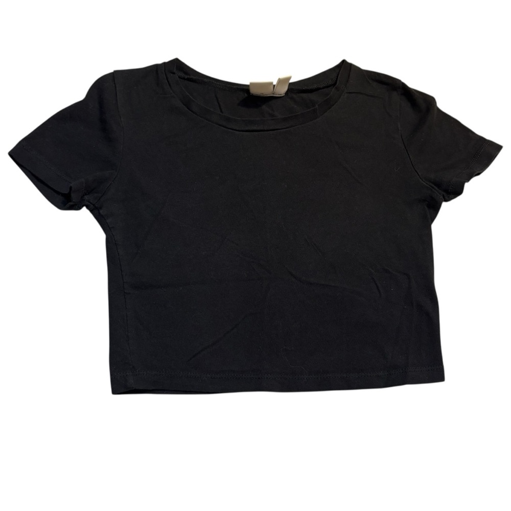 BP Crop Top XS Black Short Sleeve Cotton Spandex Stretch Minimalist Basics
